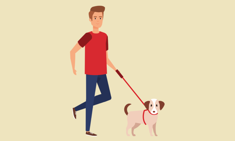 Mann geht mit Hund Gassi